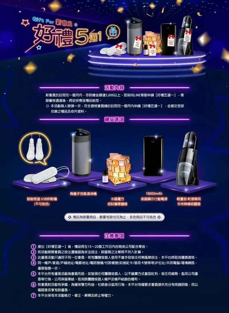 3A娛樂城-新會員好禮5選1