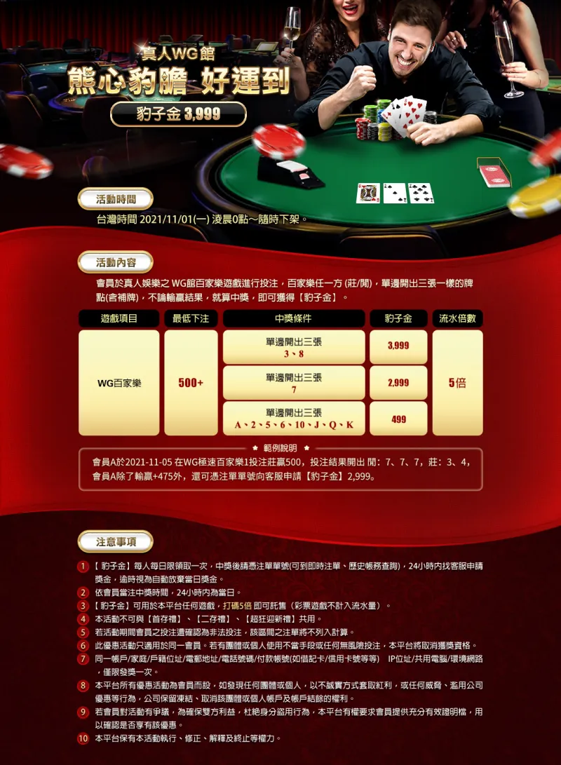 3A娛樂城-真人WG館 熊心豹膽 好運到|豹子金3999 內文